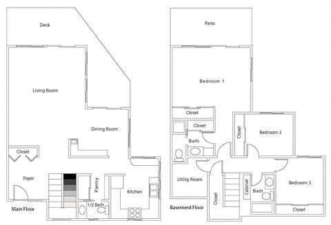 Floor plan for 3 beds, 2.5 baths, 1800 sqft